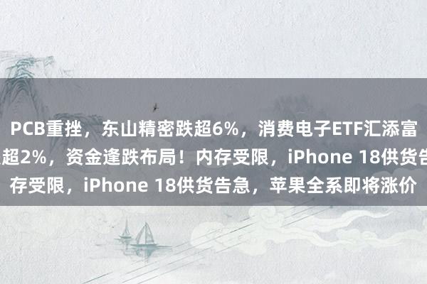 PCB重挫，东山精密跌超6%，消费电子ETF汇添富(159178)四连阳后跌超2%，资金逢跌布局！内存受限，iPhone 18供货告急，苹果全系即将涨价