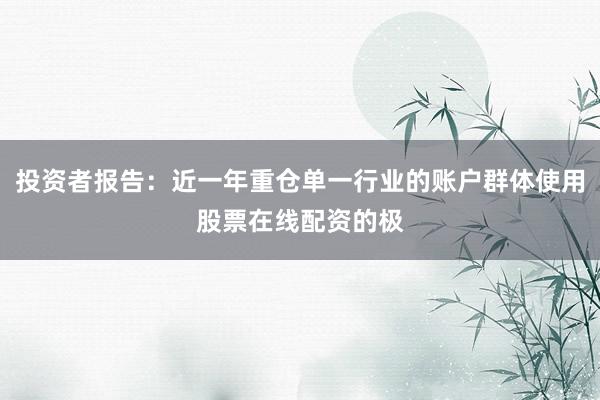 投资者报告：近一年重仓单一行业的账户群体使用股票在线配资的极