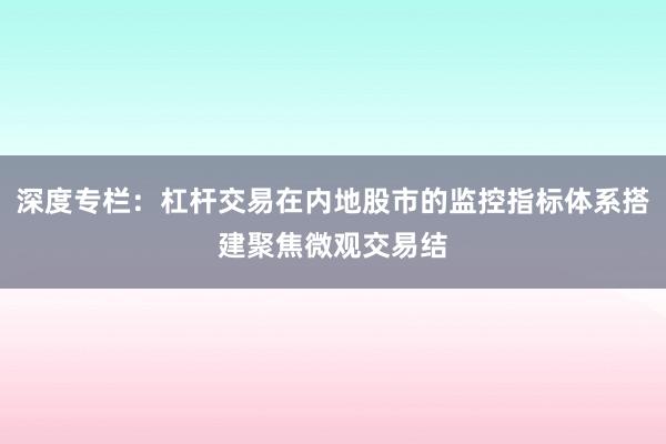 深度专栏：杠杆交易在内地股市的监控指标体系搭建聚焦微观交易结