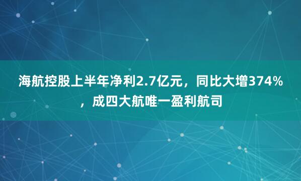 海航控股上半年净利2.7亿元，同比大增374%，成四大航唯一盈利航司