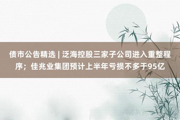 债市公告精选 | 泛海控股三家子公司进入重整程序；佳兆业集团预计上半年亏损不多于95亿