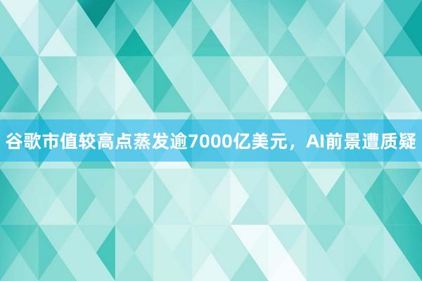 谷歌市值较高点蒸发逾7000亿美元，AI前景遭质疑
