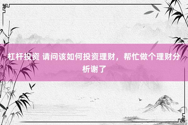 杠杆投资 请问该如何投资理财，帮忙做个理财分析谢了