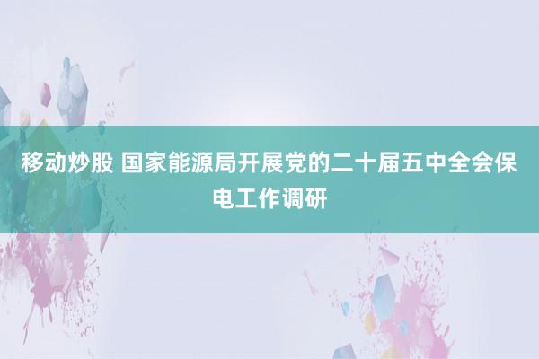 移动炒股 国家能源局开展党的二十届五中全会保电工作调研